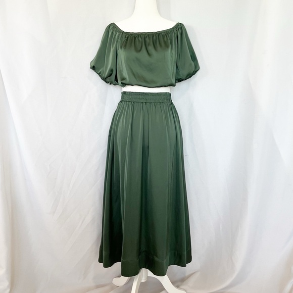 Satin Puff Sleeve Off The Shoulder Top+ Skirt Set S - Picture 2 of 8